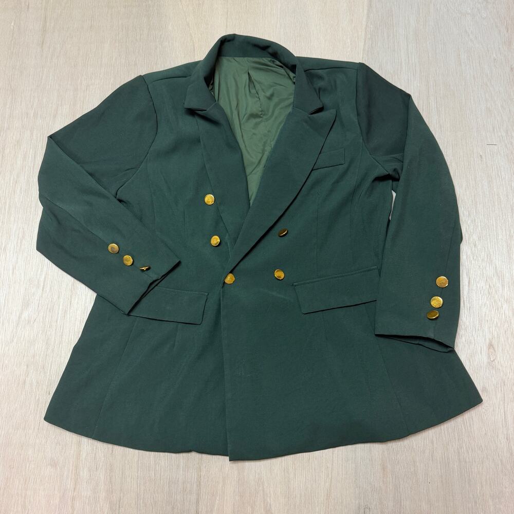 SHEIN Women's 3X Forest Green Double Breasted Gold Button Blazer Jacket‎
